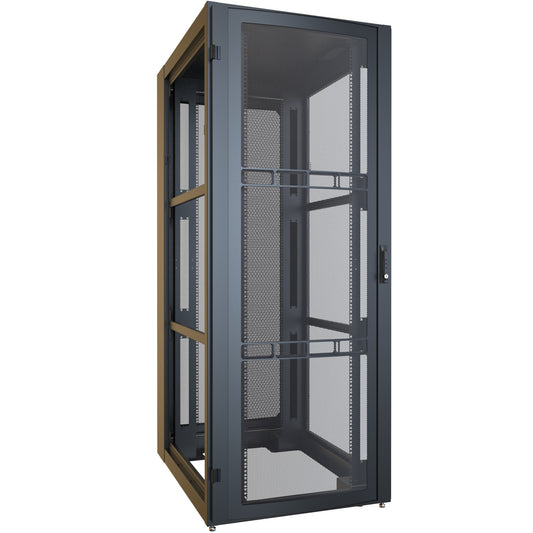 Hammond H13142U42BK 42U Server Rack Cabinet, 80.37" H x 31.5" W x 43.91" D, Rated to 3000 lb, Perforated Doors, Square-Hole Rails, Black.