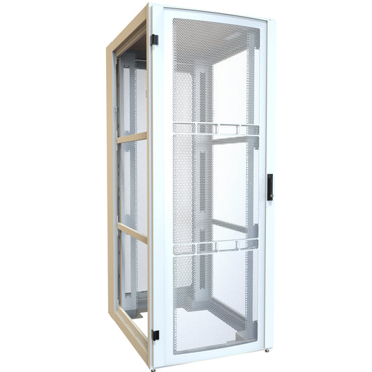 Hammond H13142U42WH 42U Server Rack Cabinet, 80.37" H x 31.5" W x 43.91" D, Rated to 3000 lb, Perforated Doors, Square-Hole Rails, White.