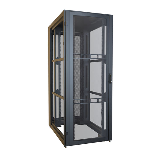 Hammond H13142U48BK 42U Server Rack Cabinet, 80.37" H x 31.5" W x 49.91" D, Rated to 3000 lb, Perforated Doors, Square-Hole Rails, Black.