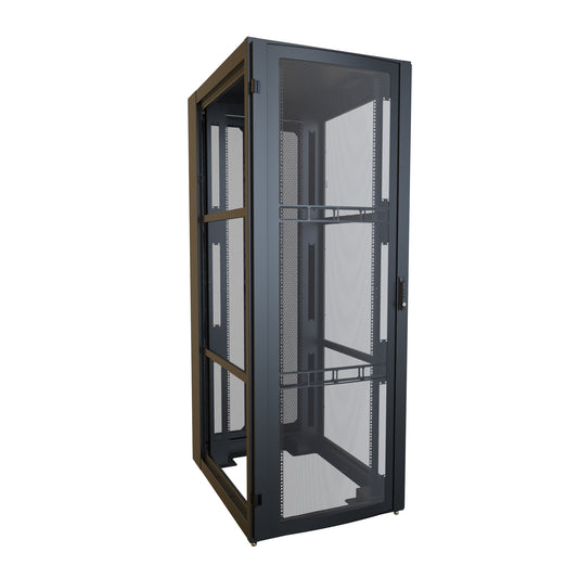 Hammond H13145U42BK 45U Server Rack Cabinet, 85.65" H x 31.5" W x 43.91" D, Rated to 3000 lb, Perforated Doors, Square-Hole Rails, Black.