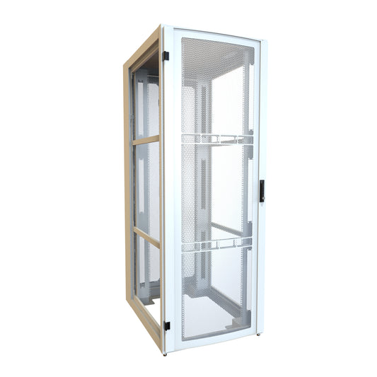 Hammond H13145U42WH 45U Server Rack Cabinet, 85.65" H x 31.5" W x 43.91" D, Rated to 3000 lb, Perforated Doors, Square-Hole Rails, White.