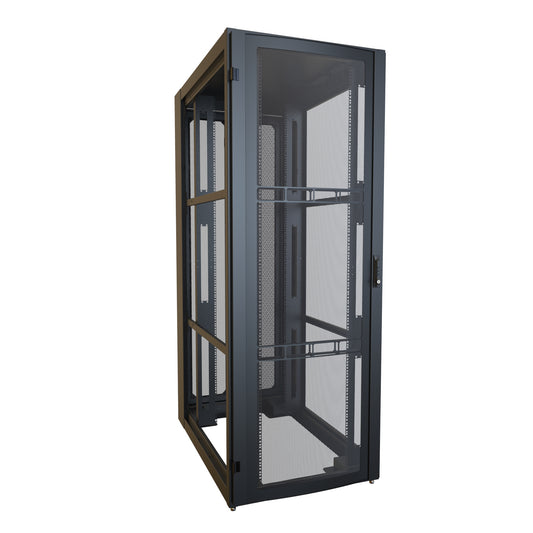 Hammond H13145U48BK 45U Server Rack Cabinet, 85.65" H x 31.5" W x 49.91" D, Rated to 3000 lb, Perforated Doors, Square-Hole Rails, Black.