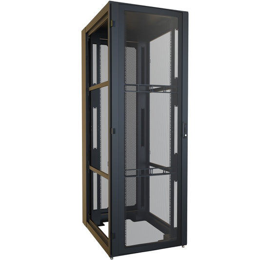 Hammond H13148U42BK 48U Server Rack Cabinet, 90.90" H x 31.5" W x 43.91" D, Rated to 3000 lb, Perforated Doors, Square-Hole Rails, Black.