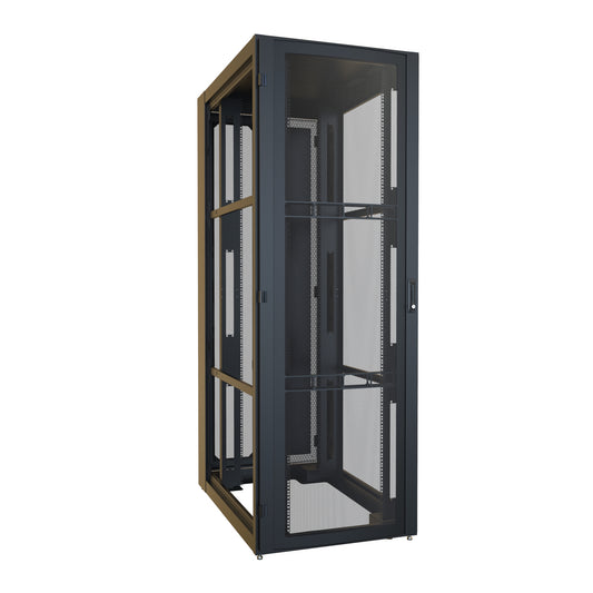 Hammond H13148U48BK 48U Server Rack Cabinet, 90.90" H x 31.5" W x 49.91" D, Rated to 3000 lb, Perforated Doors, Square-Hole Rails, Black.
