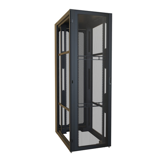 Hammond H13152U48BK 52U Server Rack Cabinet, 97.90" H x 31.5" W x 49.91" D, Rated to 3000 lb, Perforated Doors, Square-Hole Rails, Black.