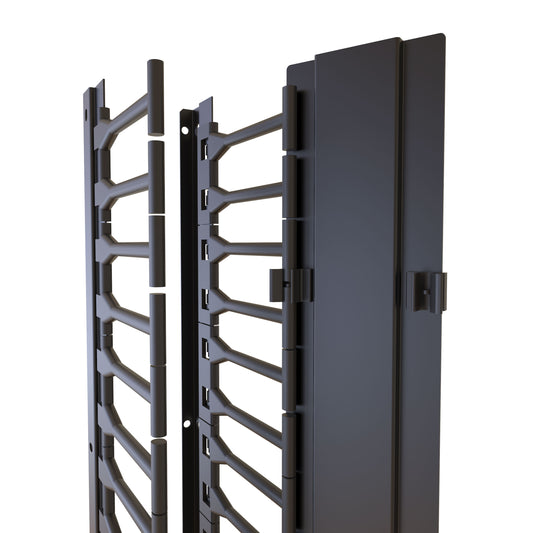 Hammond H1VFMC3152UBK 52U Vertical Finger Cable Manager with Cover for H1 31.5" Cabinet, 7" D, Black.