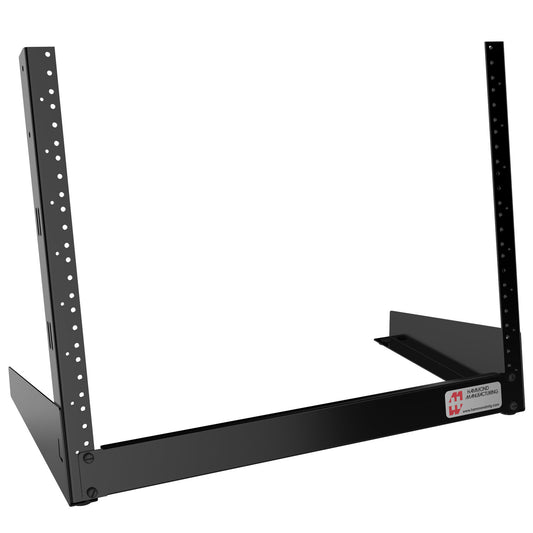 Hammond HDR8UBK Desktop 2-Post Open-Frame Rack, 8U, 19" EIA, 195 lb Capacity, 16-Gauge Steel, Black.