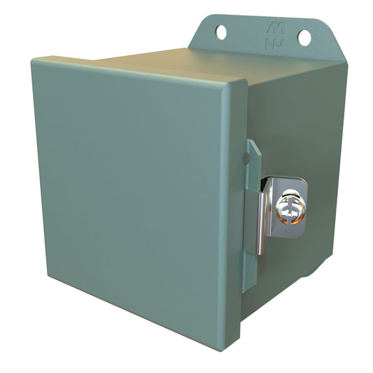 Hammond HJ444HLP N4,12 J Mild Steel Junction Box, Continuous Hinge Door with Clamps - 4" x 4" x 4" - Gray