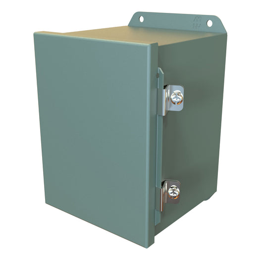 Hammond HJ866HLP N4,12 J Mild Steel Junction Box, Continuous Hinge Door with Clamps - 8" x 6" x 6" - Gray