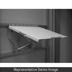 Hammond DMS1615 Fold-Down Shelf for HME Enclosures, 16" W x 15" D, RAL 7035 Light Gray, Opens to 90° or 75°.