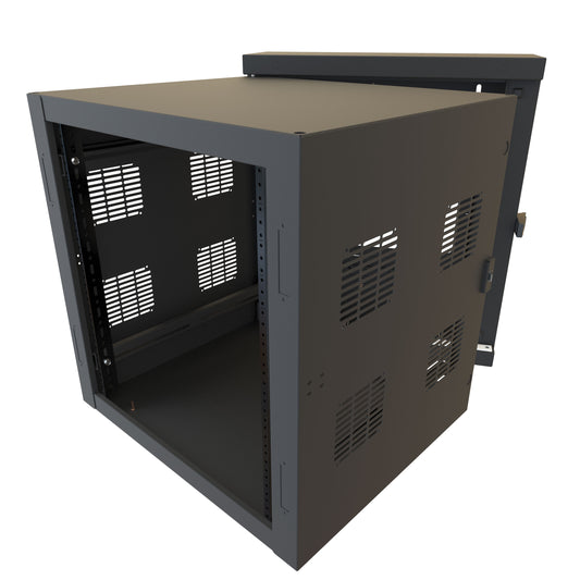 Hammond HWC2412U27BK 12U Swing-Out Wall-Mount Rack Cabinet, 350 lb Capacity, Black Steel, 27.81" H x 24.68" W x 26.78" D, Door Not Included.