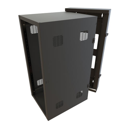 Hammond HWC2427U35BK 27U Swing-Out Wall-Mount Rack Cabinet, 350 lb Capacity, Black Steel, 54.06" H x 24.68" W x 34.78" D, Door Not Included.