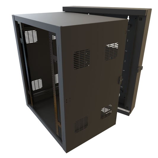 Hammond HWC3018U27BK 18U Swing-Out Wall-Mount Rack Cabinet, 350 lb Capacity, Black Steel, 38.31" H x 30.68" W x 26.78" D, Door Not Included.