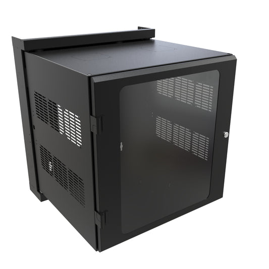 Hammond HWM2412U20WDBK 12U Swing-Out Wall-Mount Rack Cabinet with Window Door, 350 lb Capacity, Black, 27.81" H x 24.68" W x 25.17" D.