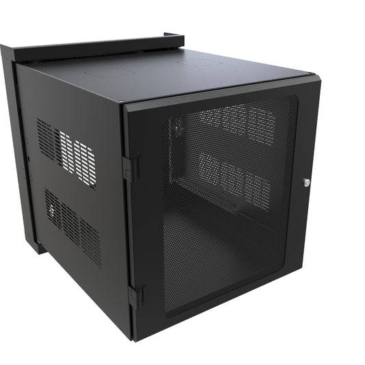 Hammond HWM2412U26BK 12U Swing-Out Wall-Mount Rack Cabinet with Vented Door, 350 lb Capacity, Black, 27.75" H x 24.68" W x 31.18" D.