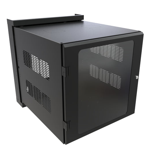 Hammond HWM2412U26WDBK 12U Swing-Out Wall-Mount Rack Cabinet with Window Door, 350 lb Capacity, Black, 27.81" H x 24.68" W x 31.18" D.