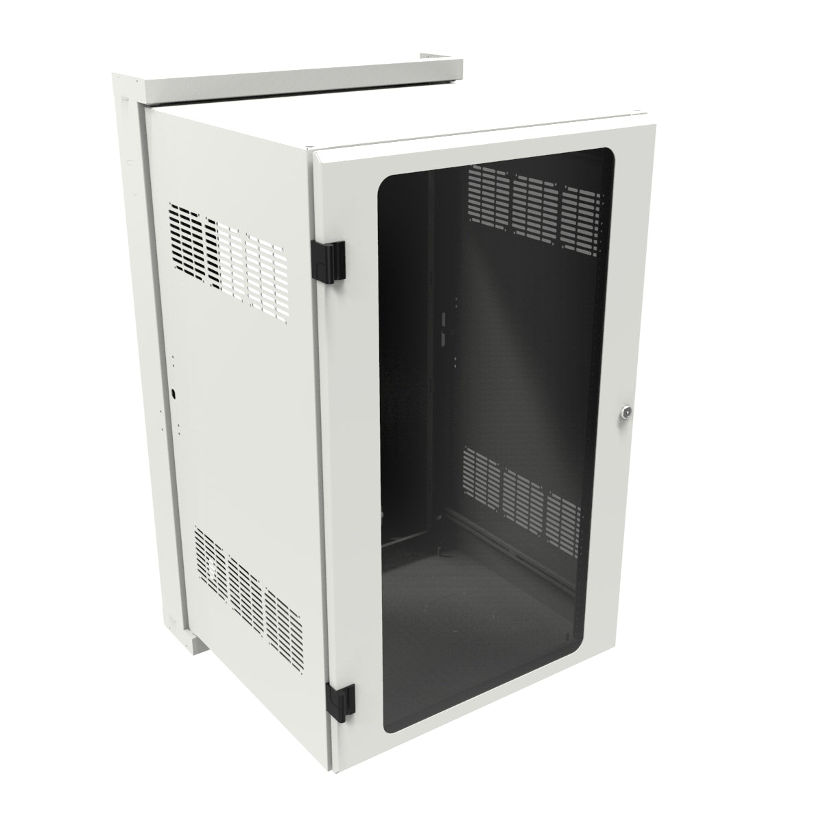 Hammond HWM2420U20WDWH 20U Swing-Out Wall-Mount Rack Cabinet with Window Door, 350 lb Capacity, White, 41.81" H x 24.68" W x 25.17" D.