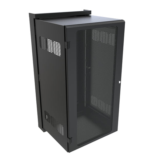 Hammond HWM2424U20BK 24U Swing-Out Wall-Mount Rack Cabinet with Vented Door, 350 lb Capacity, Black, 48.75" H x 24.68" W x 25.18" D.
