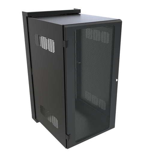 Hammond HWM2424U26BK 24U Swing-Out Wall-Mount Rack Cabinet with Vented Door, 350 lb Capacity, Black, 48.75" H x 24.68" W x 31.18" D.