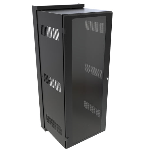 Hammond HWM2432U20WDBK 32U Swing-Out Wall-Mount Rack Cabinet with Window Door, 350 lb Capacity, Black, 62.81" H x 24.68" W x 25.17" D.