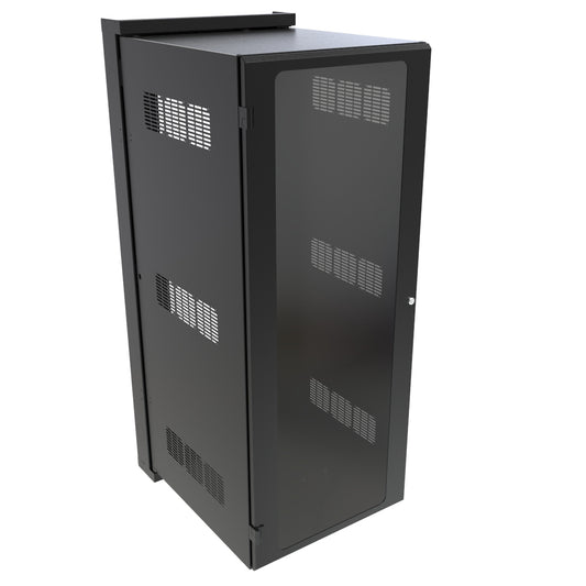 Hammond HWM2432U26WDBK 32U Swing-Out Wall-Mount Rack Cabinet with Window Door, 350 lb Capacity, Black, 62.81" H x 24.68" W x 31.18" D.