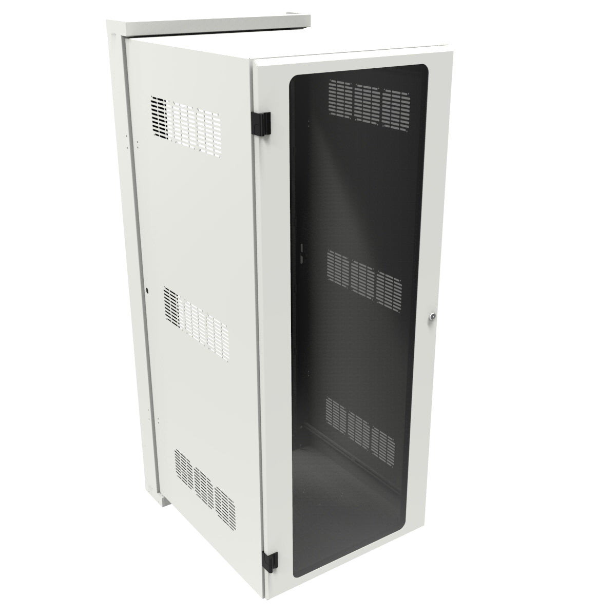 Hammond HWM2432U26WDWH 32U Swing-Out Wall-Mount Rack Cabinet with Window Door, 350 lb Capacity, White, 62.81" H x 24.68" W x 31.18" D.