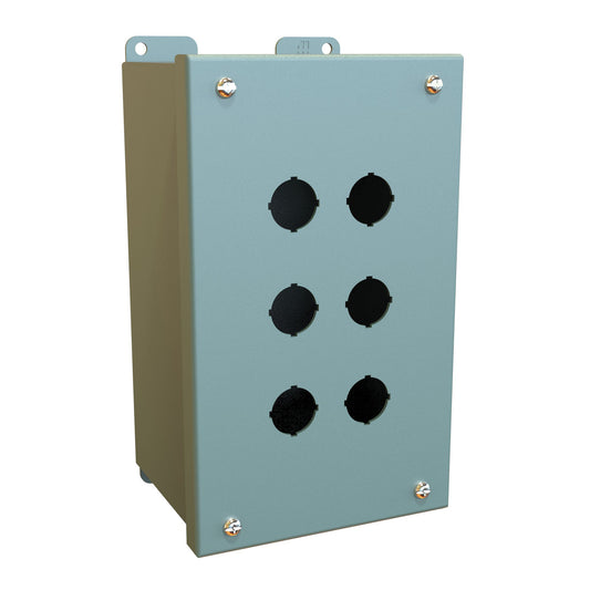 Hammond MPB6 Pushbutton Enclosure - 6 PB x 22.5mm - Steel/Gray (8.50" x 5.00" x 4.25")