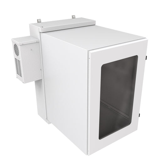 Hammond NWC18U2436WALG 18U Environmental Wall-Mount Cabinet, Type 12/IP56, Window Door, Air Conditioner Included, 42.27" H x 24.50" W x 36.22" D, Light Gray.