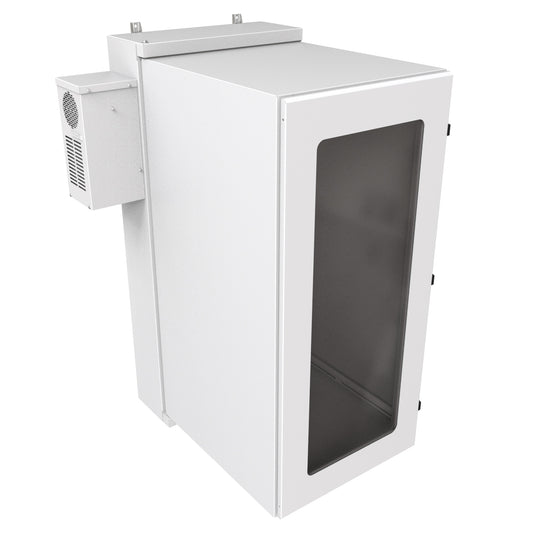 Hammond NWC27U2436WALG 27U Environmental Wall-Mount Cabinet, Type 12/IP56, Window Door, Air Conditioner Included, 58.02" H x 24.50" W x 36.22" D, Light Gray.
