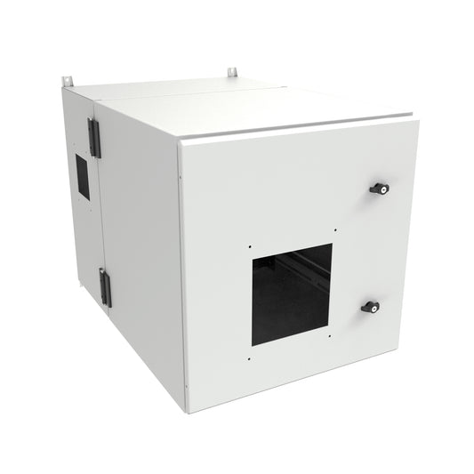 Hammond NWM12U2536SFLG 12U Outdoor Wall-Mount Cabinet, Type 3R/4, Solid Door, Filter/Rain Hood Ready, 28.45" H x 25.00" W x 37.49" D, Light Gray.