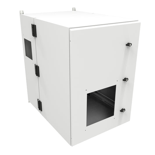 Hammond NWM18U2536SFLG 18U Outdoor Wall-Mount Cabinet, Type 3R/4, Solid Door, Filter/Rain Hood Ready, 38.95" H x 25.00" W x 37.49" D, Light Gray.