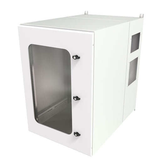 Hammond NWM18U2536WALG 18U Outdoor Wall-Mount Cabinet, Type 3R/4, Window Door, AC Ready, 38.95" H x 25.00" W x 37.49" D, Light Gray.