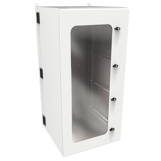 Hammond NWM27U2527WNLG 27U Outdoor Wall-Mount Cabinet, Type 3R/4, Window Door, No Climate Control, 54.70" H x 25.00" W x 28.49" D, Light Gray.