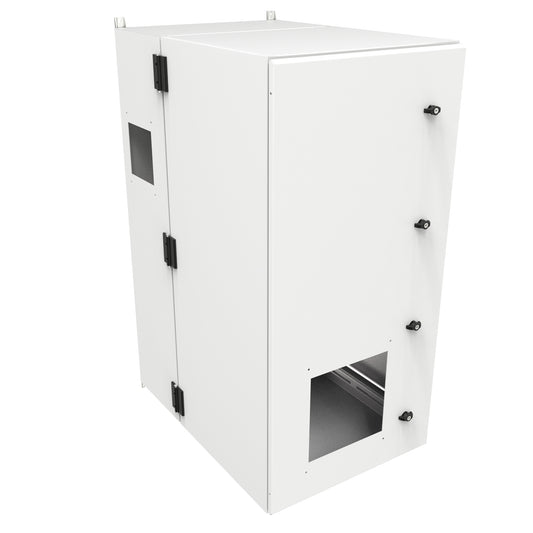 Hammond NWM27U2536SFLG 27U Outdoor Wall-Mount Cabinet, Type 3R/4, Solid Door, Filter/Rain Hood Ready, 54.70" H x 25.00" W x 37.49" D, Light Gray.