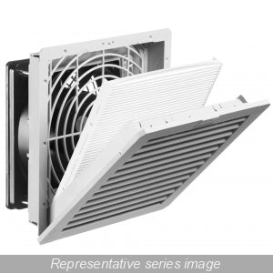 Hammond PF32000T12LG24 Type 12 Filter Fan, 65 CFM, 24V DC, ABS-FR, 7.95" H x 7.95" W x 3.19" D, Light Gray.