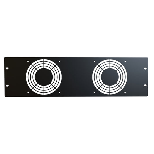 Hammond PPGP191202BK1 3U Rack Fan Panel, Steel, 2 Fan Grills, Accepts 4.70" Fans, 5.25" H x 19.00" W, Black.