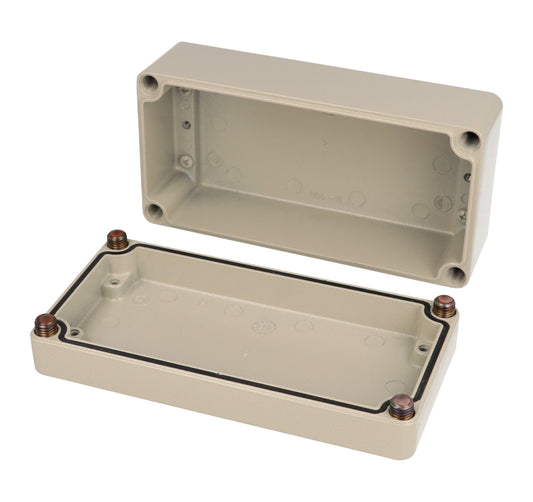 Hammond R100-084-000 Type 4X/IP66 Die-Cast Aluminum Enclosure, Shallow Lid/Deep Body, 80 x 160 x 60 mm, RAL 7032 Beige.