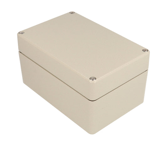 Hammond R100-102-000 Type 4X/IP66 Die-Cast Aluminum Enclosure, Shallow Lid/Deep Body, 100 x 150 x 80 mm, RAL 7032 Beige.