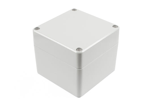 Hammond R100-120-035 Type 4X/IP66 Die-Cast Aluminum Enclosure, Shallow Lid/Deep Body, 120 x 120 x 100 mm, RAL 7035 Light Gray.