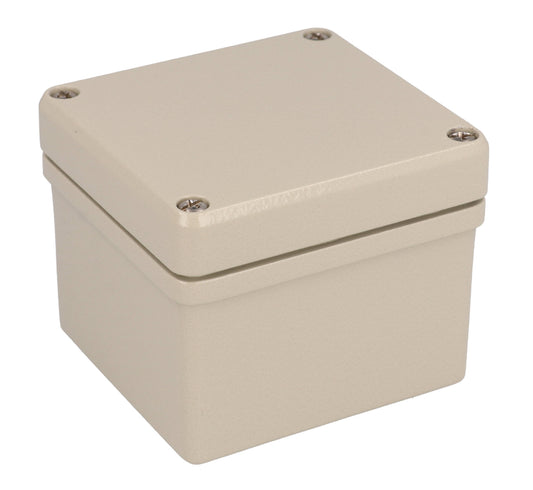 Hammond R110-081-000 EMI/RFI-Shielded Type 4X/IP66 Diecast Aluminum Enclosure, Deep Body, 84 x 79 x 67 mm, RAL 7032 Beige.