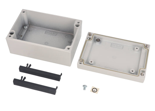 Hammond R196-082-000 Type 4X/IP66 Diecast Aluminum Enclosure, Recessed Lid, 125 x 84 x 59 mm, RAL 7035 Lt Gray.