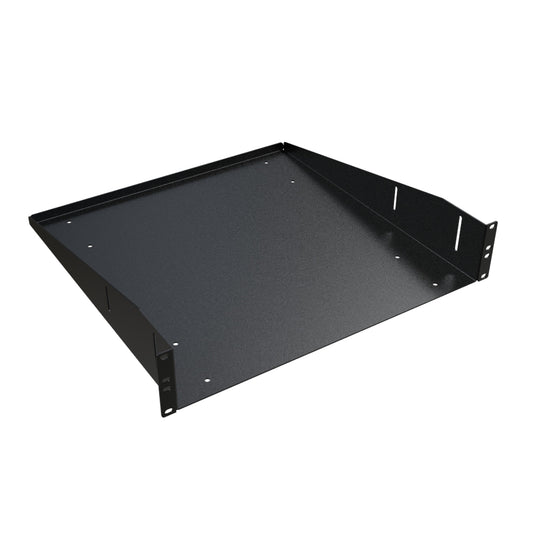 Hammond RASU190318BK1 2U Solid Fixed Rack Shelf, 14-Gauge Steel, 3.50" H x 19.30" W x 18.00" D, 100 lb, Black.