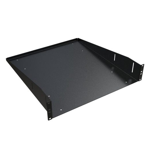Hammond RASU190320BK1 2U Solid Fixed Rack Shelf, 14-Gauge Steel, 3.50" H x 19.30" W x 20.00" D, 100 lb, Black.