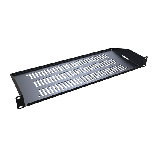Hammond RASV190107UBK1 1U Vented Fixed Rack Shelf, 16-Gauge Steel, 1.75" H x 19.30" W x 7.00" D, 42 lb, Up-Folded Front/Rear Lips, Black.