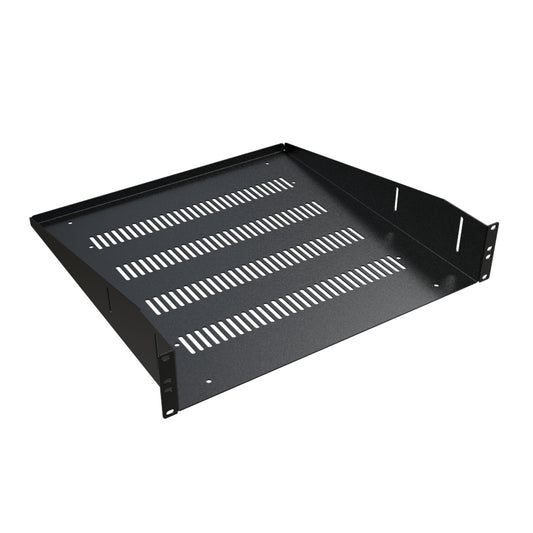 Hammond RASV190318BK1 2U Vented Fixed Rack Shelf, 14-Gauge Steel, 3.50" H x 19.30" W x 18.00" D, 100 lb, Black.