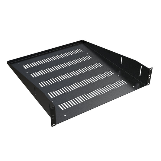 Hammond RASV190320BK1 2U Vented Fixed Rack Shelf, 14-Gauge Steel, 3.50" H x 19.30" W x 20.00" D, 100 lb, Black.