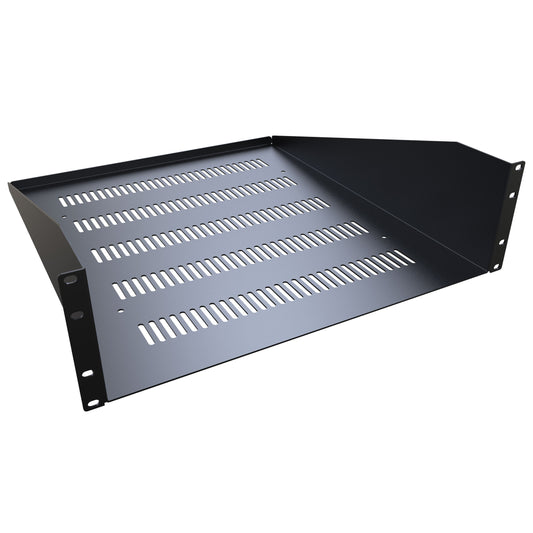 Hammond RASV190520BK1 3U Vented Fixed Rack Shelf, 14-Gauge Steel, 5.25" H x 19.30" W x 20.00" D, 200 lb, Black.