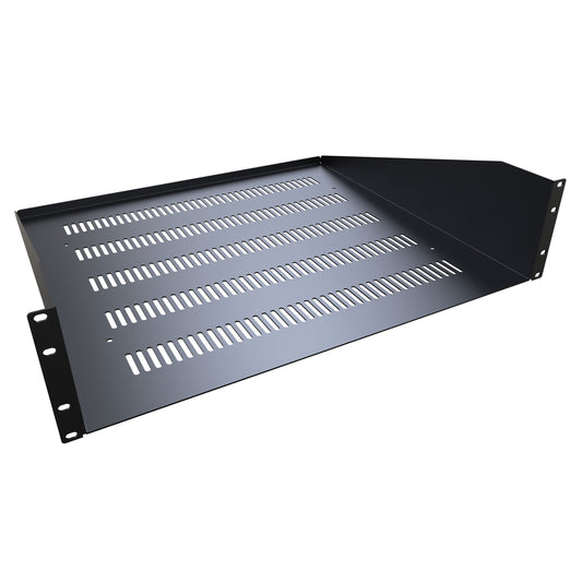 Hammond RASV230520BK1 3U Vented Fixed Rack Shelf, 14-Gauge Steel, 5.25" H x 23.30" W x 20.00" D, 200 lb, Black.