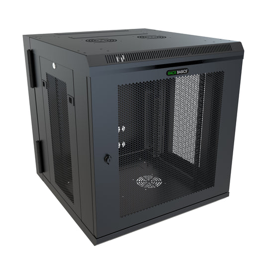 Hammond RB-SW12DV 12U Deep Swing-Out Wall-Mount Rack Cabinet, 16-Gauge Steel, 200 lb, 25.50" H x 23.62" W x 25.59" D, Black.
