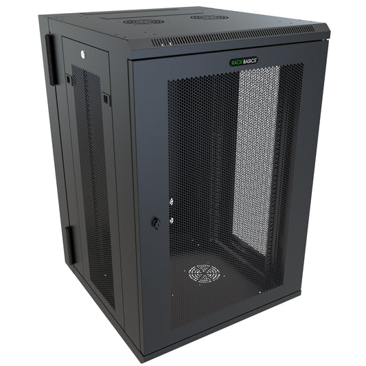 Hammond RB-SW18DV 18U Deep Swing-Out Wall-Mount Rack Cabinet, 16-Gauge Steel, 200 lb, 35.70" H x 23.62" W x 25.59" D, Black.